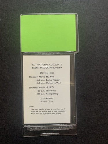 1971 NCAA Basketball Championship Press Media Ticket Schedule Ucla Vs Villanova