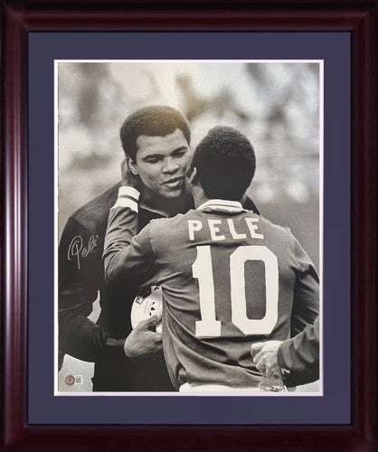 Pele Signed 16x20 Soccer Photo Hugging Muhammad Ali Framed Mint Auto Bas Coa