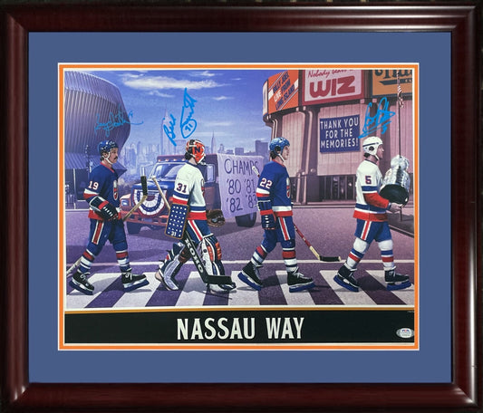 NY Islanders Nassau Coliseum Litho Photo Framed Signed Trottier Potvin Smith Psa