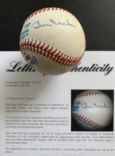 Billy Martin & Whitey Ford Yankees Signed Official A.L Baseball autograph PSA