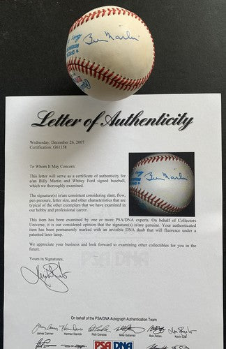 Billy Martin & Whitey Ford Yankees Signed Official A.L Baseball autograph PSA