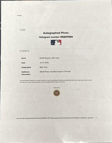 Mike Trout signed 16x20 photo INS Angel in Citi Field framed autograph MLB Holo