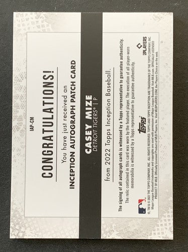 2022 Topps Inception Casey Mize Mint Auto Patch Card Red /25 Tigers Signed