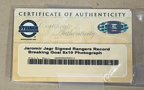 Jaromir Jagr Rangers Signed 8x10 Photo Record Breaking Goal Framed Auto Steiner