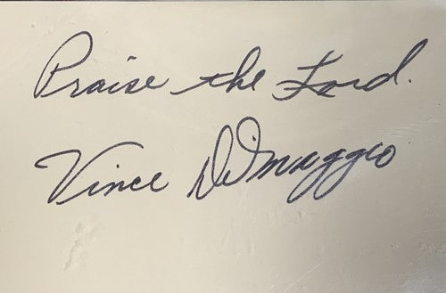 Vince Dimaggio signed 3x5 index card Beckett JSA COA Mint praise the lord AUTO
