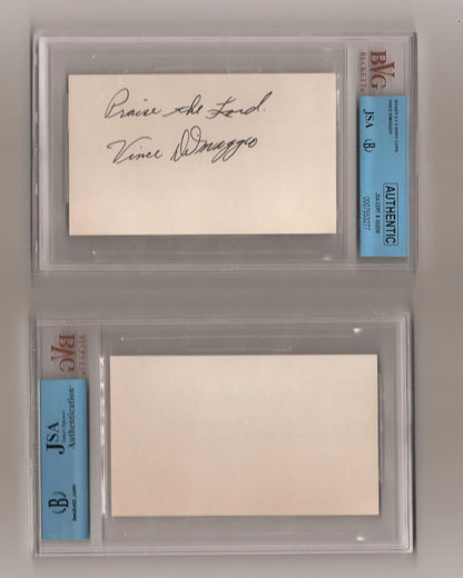 Vince Dimaggio signed 3x5 index card Beckett JSA COA Mint praise the lord AUTO
