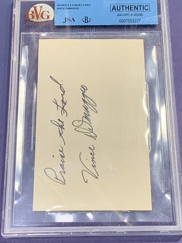 Vince Dimaggio signed 3x5 index card Beckett JSA COA Mint praise the lord AUTO