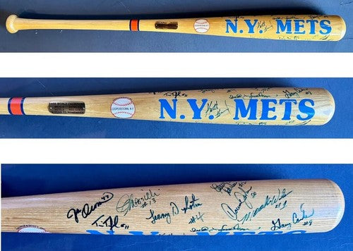 1986 Mets World Series Team Signed Bat 16 Auto Hernandez Strawberry Carter COA