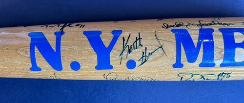 1986 Mets World Series Team Signed Bat 16 Auto Hernandez Strawberry Carter COA
