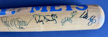 1986 Mets World Series Team Signed Bat 16 Auto Hernandez Strawberry Carter COA
