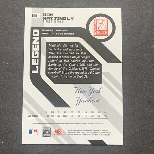 DON MATTINGLY 2005 DONRUSS ELITE LEGEND  #155 YANKEES # /1250 Nm - Mint