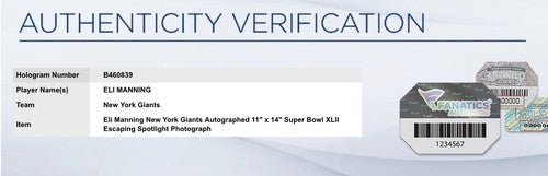 Eli Manning Giants signed 11x14 Spotlight photo SuperBowl MVP Scramble Fanatics