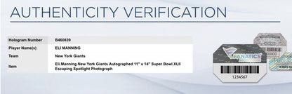 Eli Manning Giants signed 11x14 Spotlight photo SuperBowl MVP Scramble Fanatics