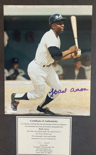 Hank Aaron Signed 8x10 Baseball Photo Braves Hof Gem Mint Auto Ken Goldin Coa