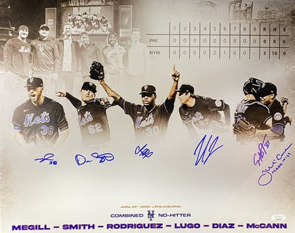 New York Mets 2022 No Hitter Signed 16x20 Photo Framed Diaz 6 Autograph JSA COA