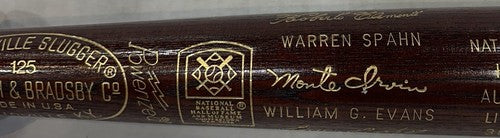 Roberto Clemente Louisville 1973 HOF Commemorative Bat 500 Mint Warren Spahn