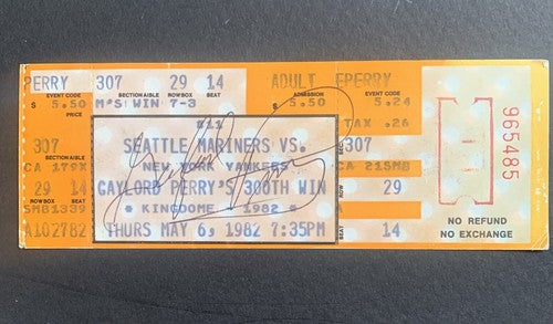 GAYLORD PERRY SIGNED 300 WIN TICKET & Photo MARINERS HOF Autograph CBM Coa Mint