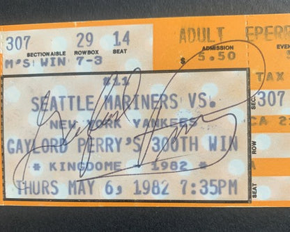 GAYLORD PERRY SIGNED 300 WIN TICKET & Photo MARINERS HOF Autograph CBM Coa Mint