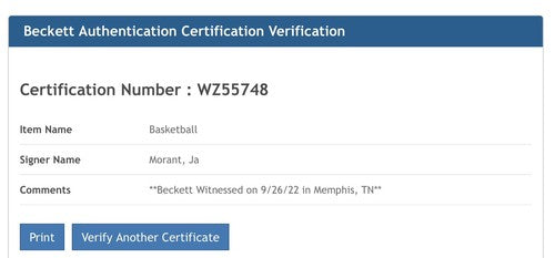 Ja Morant Grizzlies Signed NBA Spalding Game Replica Basketball Autograph BAS