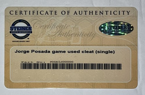Jorge Posada Yankees Signed Game Used Nike Zoom Air Cleat 2004 Autograph Steiner