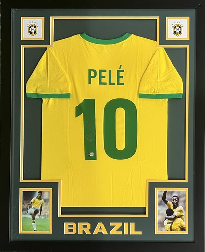 Pele Signed CBD Brazil World Cup Soccer Jersey Framed #10 Autograph Beckett COA