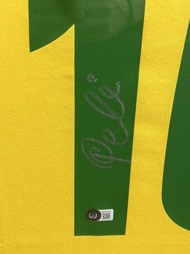 Pele Signed CBD Brazil World Cup Soccer Jersey Framed #10 Autograph Beckett COA