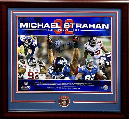 Michael Strahan Giants Signed Career Stat 16x20 Photo Framed Autograph Steiner