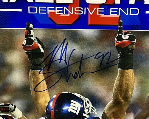 Michael Strahan Giants Signed Career Stat 16x20 Photo Framed Autograph Steiner