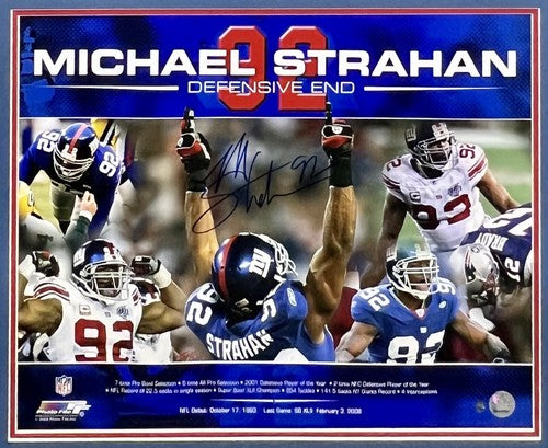 Michael Strahan Giants Signed Career Stat 16x20 Photo Framed Autograph Steiner