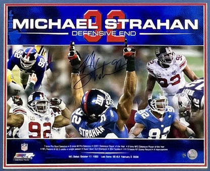 Michael Strahan Giants Signed Career Stat 16x20 Photo Framed Autograph Steiner