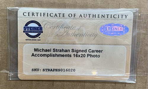 Michael Strahan Giants Signed Career Stat 16x20 Photo Framed Autograph Steiner