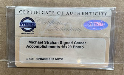 Michael Strahan Giants Signed Career Stat 16x20 Photo Framed Autograph Steiner
