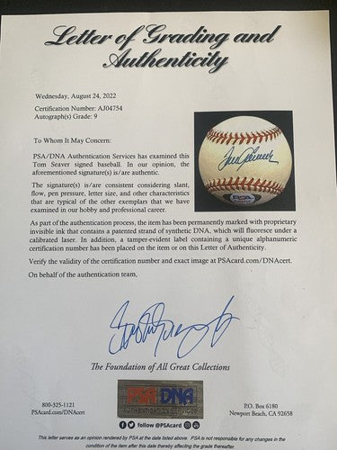 TOM SEAVER Ny Mets SIGNED Official N.L Baseball Gem Mint Psa 9 Graded Autograph