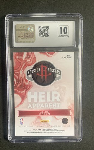 2021-22 Panini Court Kings Jalen Green Heir Apparent Rc Mint 10 Auto /125 CSG 10