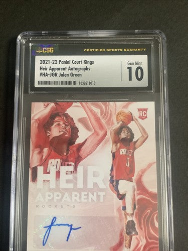2021-22 Panini Court Kings Jalen Green Heir Apparent Rc Mint 10 Auto /125 CSG 10