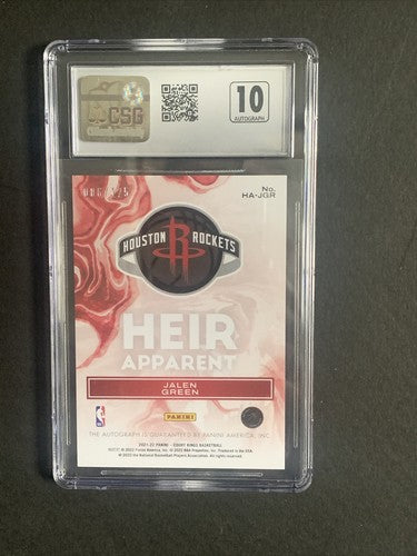 2021-22 Panini Court Kings Jalen Green Heir Apparent Rc Mint 10 Auto /125 CSG 10