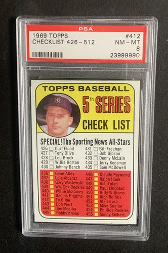1969 Topps Mickey Mantle Checklist #412 PSA 8 Mint Beauty Yankees