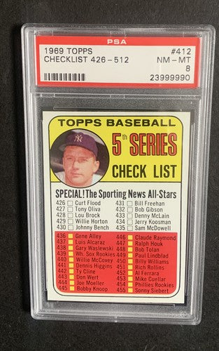 1969 Topps Mickey Mantle Checklist #412 PSA 8 Mint Beauty Yankees