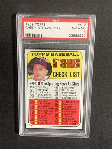 1969 Topps Mickey Mantle Checklist #412 PSA 8 Mint Beauty Yankees