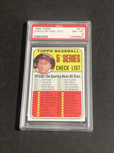 1969 Topps Mickey Mantle Checklist #412 PSA 8 Mint Beauty Yankees