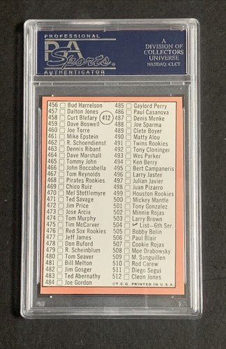 1969 Topps Mickey Mantle Checklist #412 PSA 8 Mint Beauty Yankees