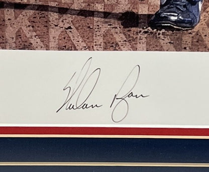 Nolan Ryan Rangers HOF Signed 18x26 Lithograph Photo Framed Artist 2 Auto LE COA