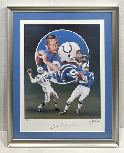 Johnny Unitas Colts Signed 16x20 Lithograph Photo Framed Artist Autograph LE COA