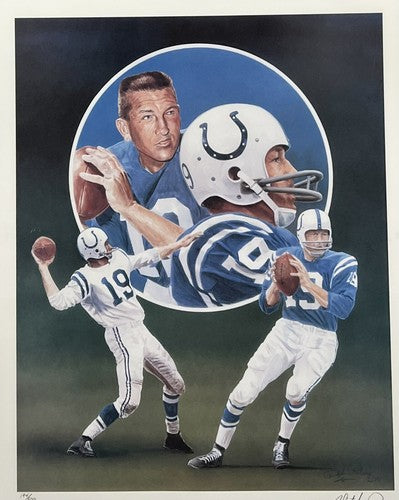 Johnny Unitas Colts Signed 16x20 Lithograph Photo Framed Artist Autograph LE COA