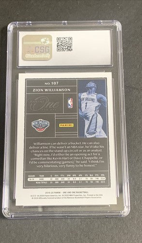 2019 Panini One and One #107 Zion Williamson Rookie /99 SSP Rc Csg 9.5 Gem Mint