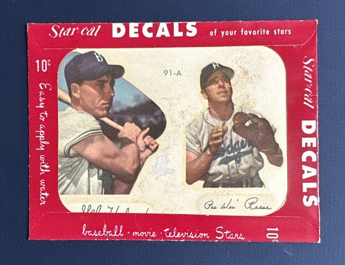 1952 Gil Hodges & Pee Wee Reese Star Cal Decal Brooklyn Dodgers card hof rare
