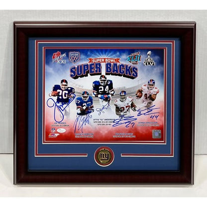 NY Giants Super Bowl Backs Signed 11x14 Photo Framed Anderson Jacobs 5 Auto JSA