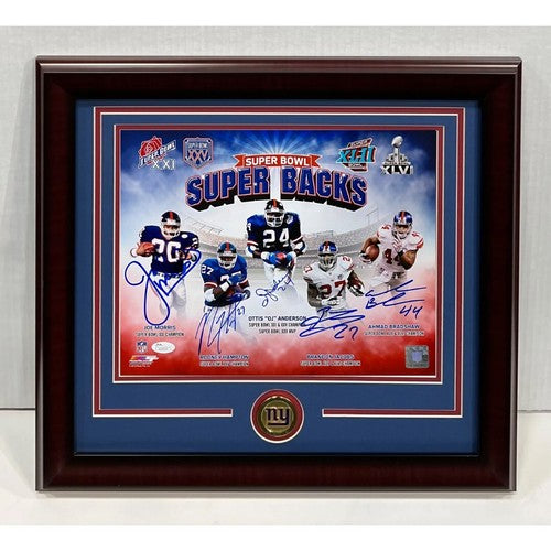 NY Giants Super Bowl Backs Signed 11x14 Photo Framed Anderson Jacobs 5 Auto JSA
