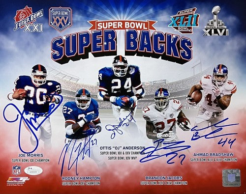 NY Giants Super Bowl Backs Signed 11x14 Photo Framed Anderson Jacobs 5 Auto JSA