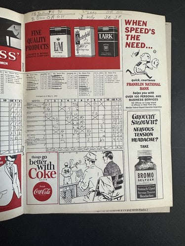 Ny Mets 1965 Program Scorecard May 9 Yogi Berra Last Final Game Joe Torre 2 Hr